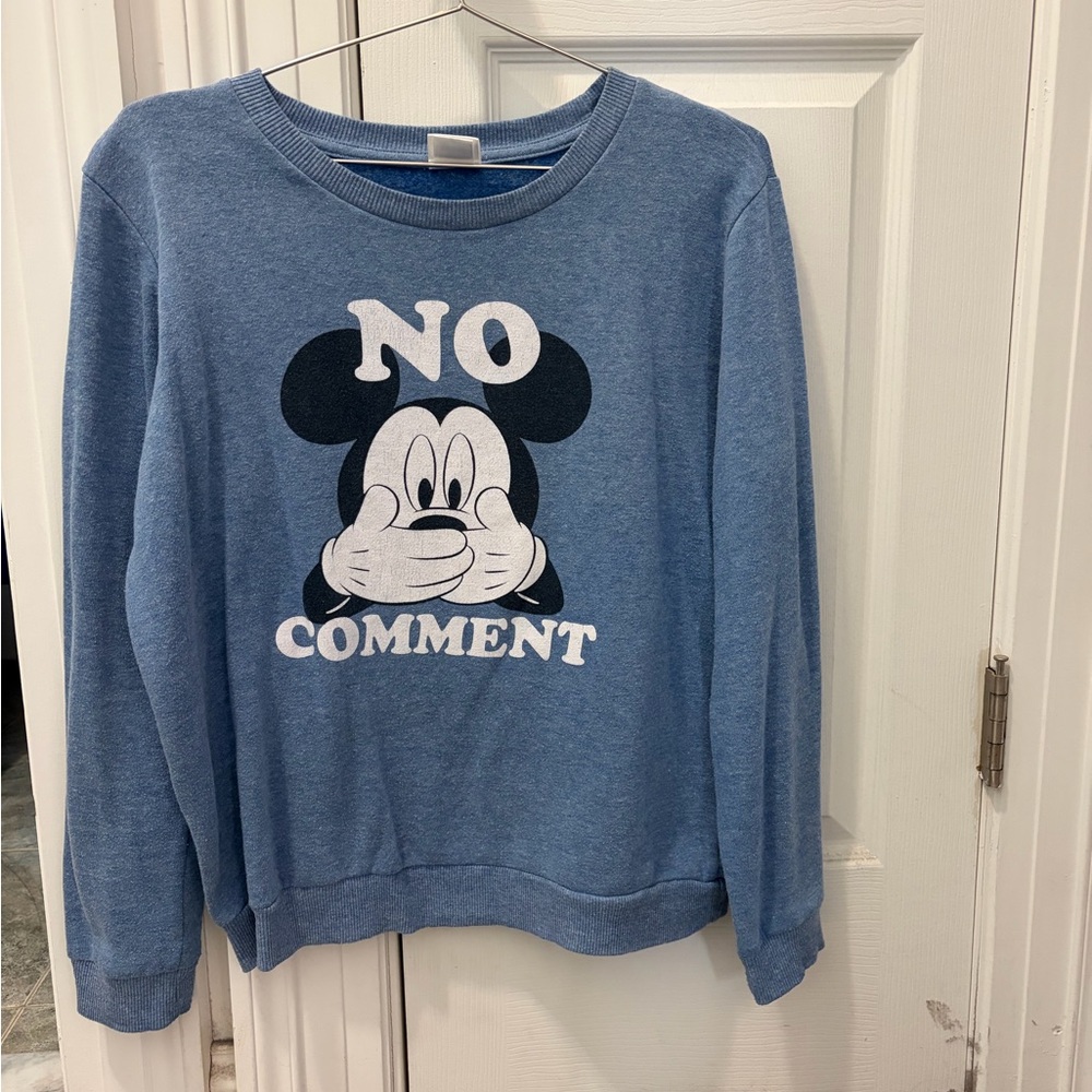 Disney Light Blue Mickey Sweatshirt No Comment Juniors XL Extra Large